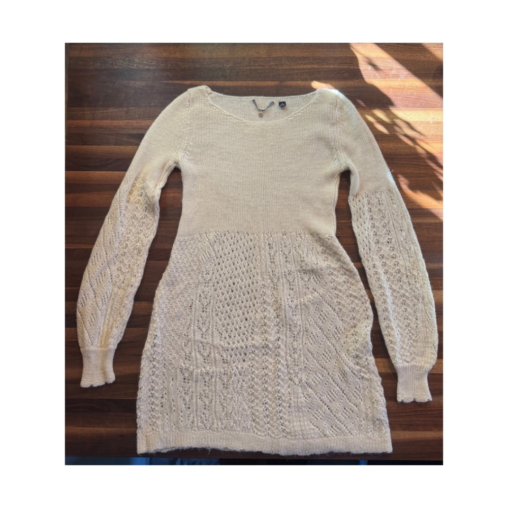 Anthropologie Knitted & Knotted Cream Long‎ Sleeve Alpaca Knit Sweater Dress - M